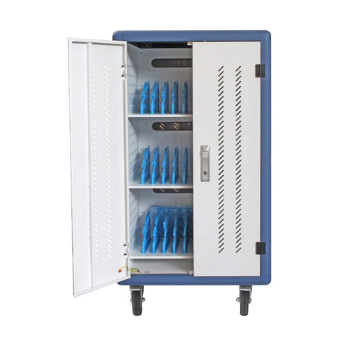 Phasak Cabinet Rack Security Montado With Wheels Rubber 30 Compart. Laptop Tablet And Smartphone Branco/Blue — image 1
