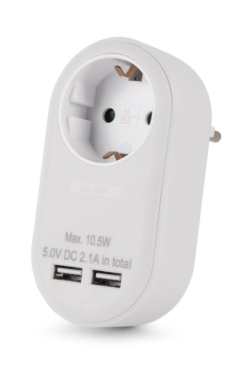 Entac Adapter Plug + 2x USB-A White