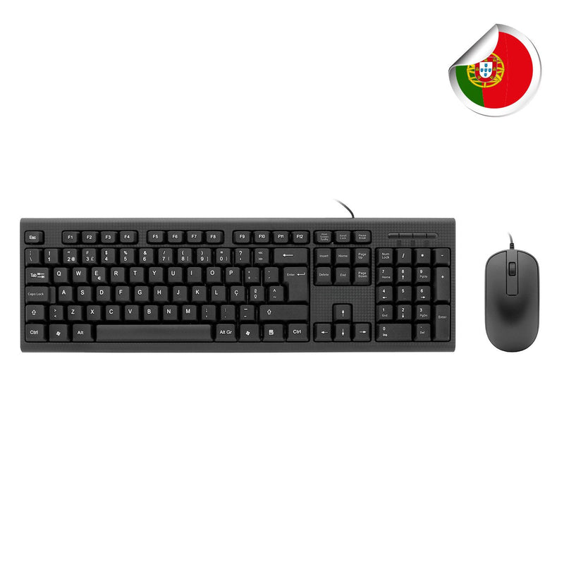 Coolbox Keyboard Portuguese + Mouse USB Membrana + Optico 1000 DPI Resistant a Salpicaduras