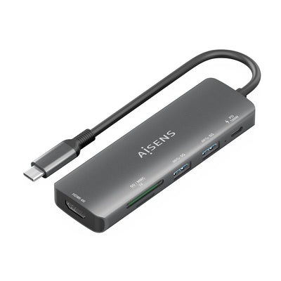 Aisens USB-C Dock 6 1, USB-C a 1x HDMI, 2x USB-A, 1x USB-C Pd 100W, 1XSD, 1XMICRO Sd, Grey 15CM — image 1