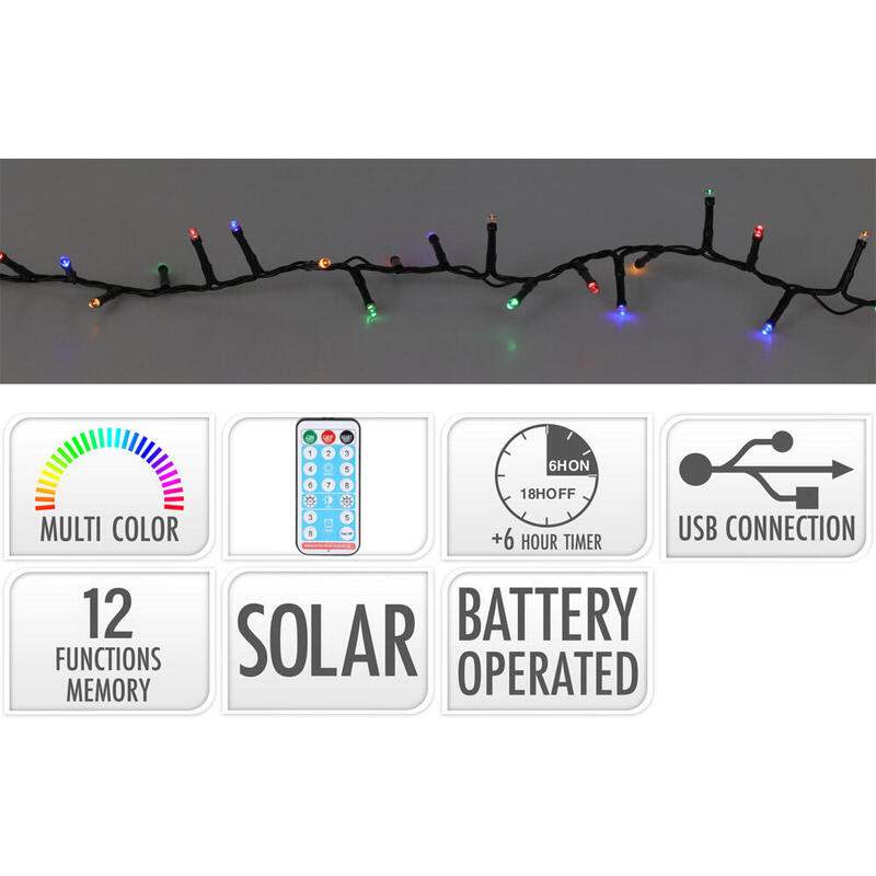 Guirnalda LED, 13 Funciones Parpadeante Multicolor Solar