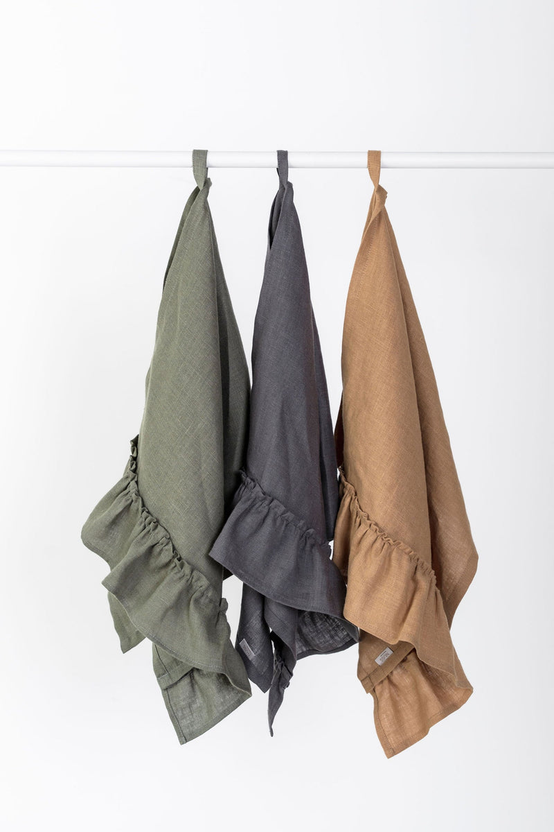 Linen Kitchen Towel With Ruffles