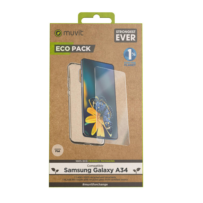 Muvit For Change Case Compatible With Samsung Galaxy A34 + Screen Protector Glass Tempered Flat