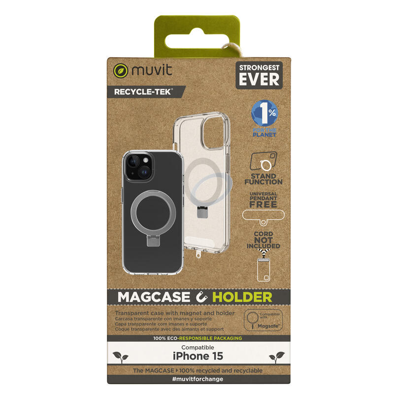 Muvit For Change Case Recycletek Magsafe With Stand Compatible With Apple Iphone 15 Transparent
