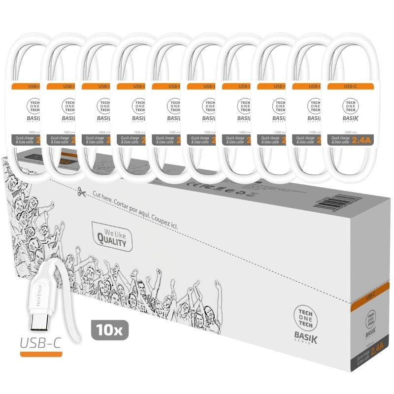 Tech One Tech Pack 10 Cables USB 2.0 Basik TEC2953 USB Male USB Type-c Male 1M White