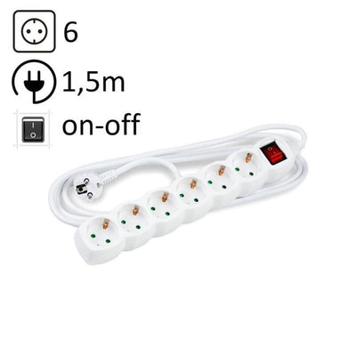 Technik Power Strip Power 6 Plugs 1,5M 16A White + Switch — image 1