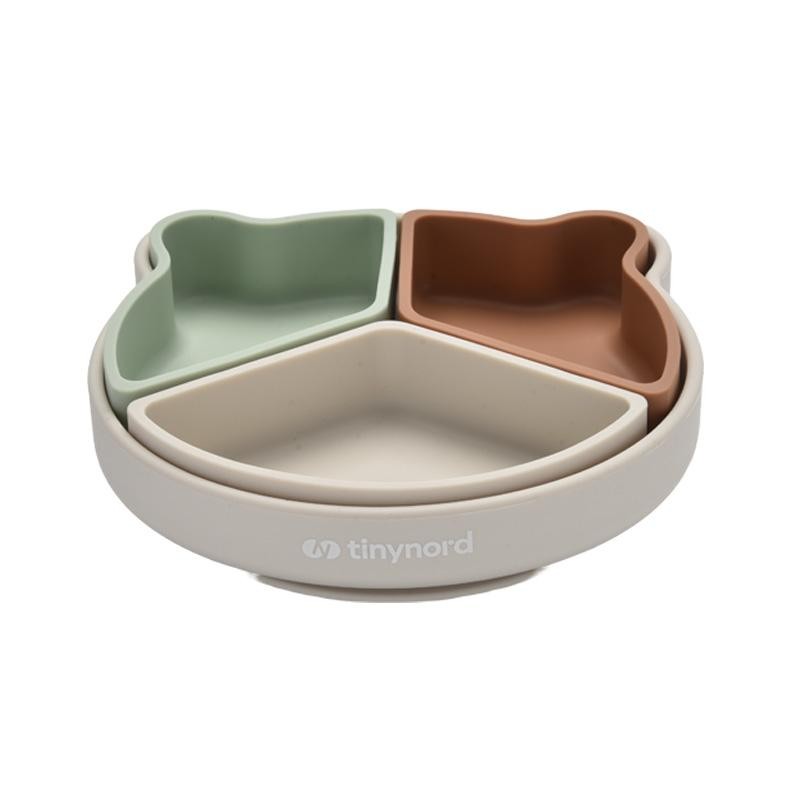 Silicone Section Plate with Suction Base – Beige/Mint/Rust